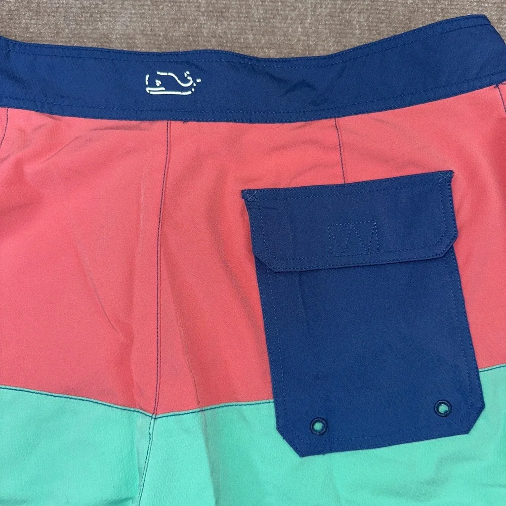 Vineyard Vines Mens Size 33 Colorblock Board Shorts Pink Green Navy Swim Trunks